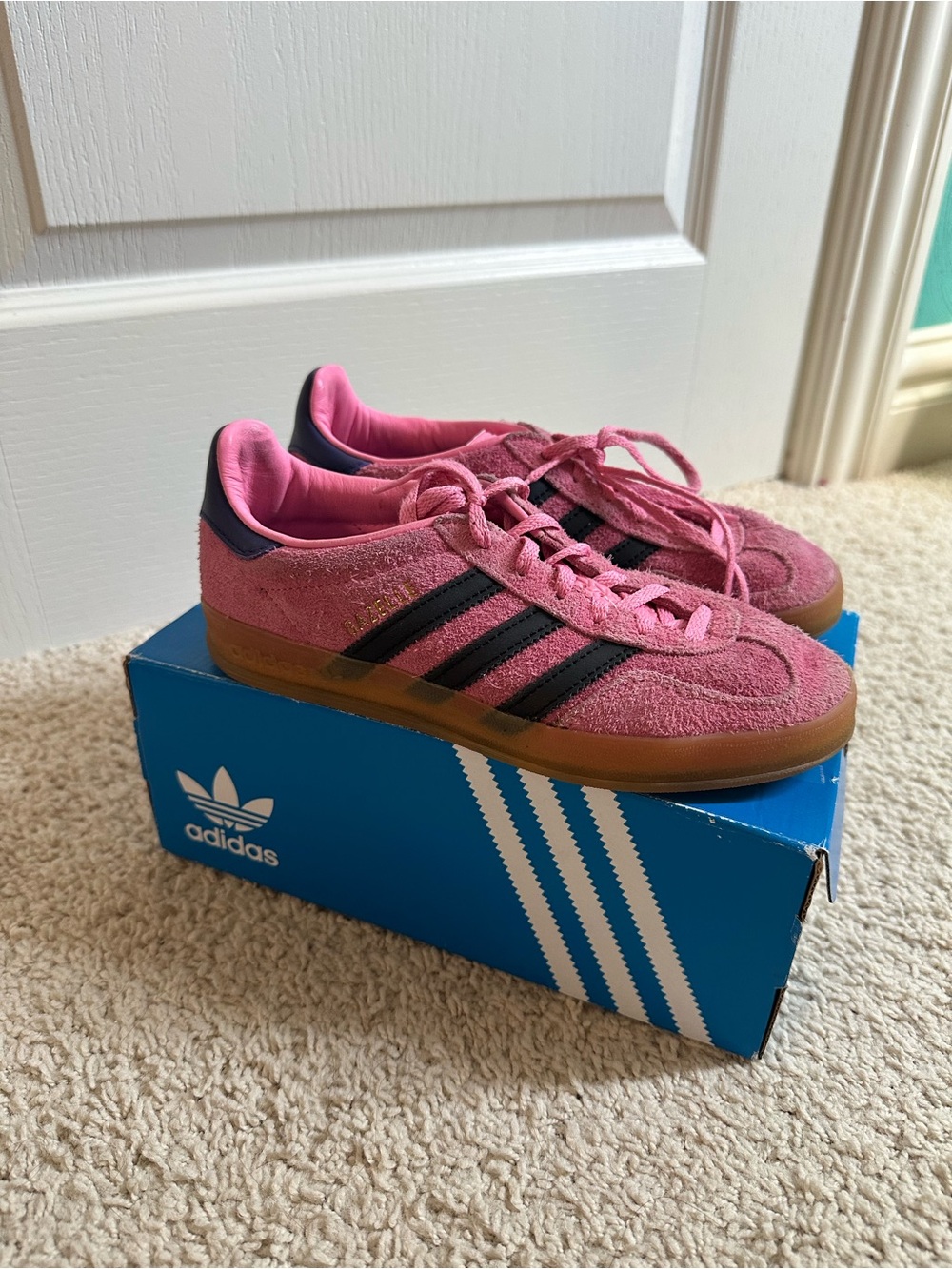 adidas Pink Suede Sneakers with Black Stripes